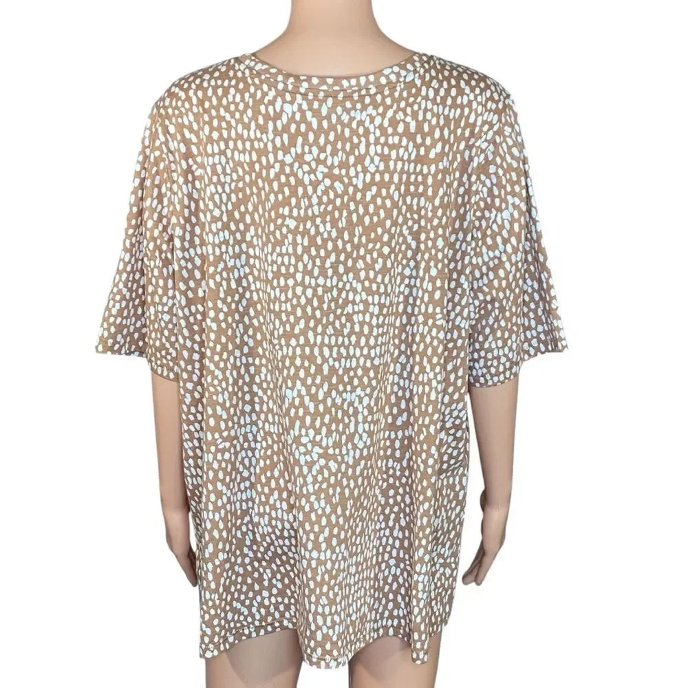 Lane Bryant Classic Tee Plus Size Animal Print Button Detail 22-24 Short Sleeve